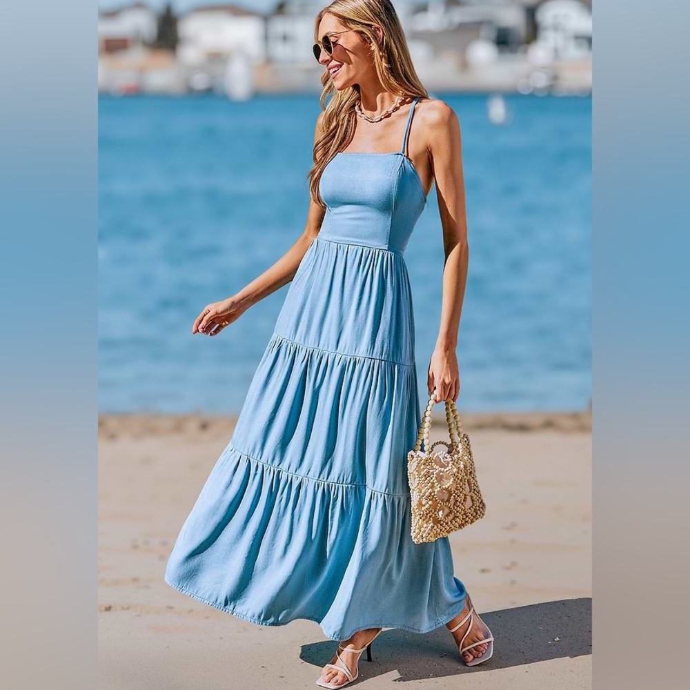 CUPSHE Blue Spaghetti-Strap Backless Maxi Dress